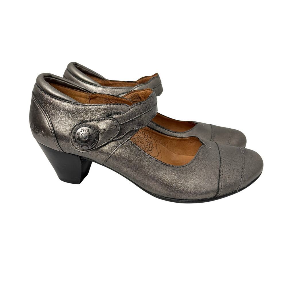 Taos Shoes Womens Size 8.5 Pewter Leather Angel Mary Jane Heel Adjustable Strap